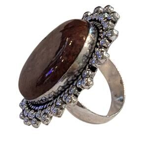 NWT Womens Large Stone Mookaite German Silver Ornate Oval Statement Ring Size 8